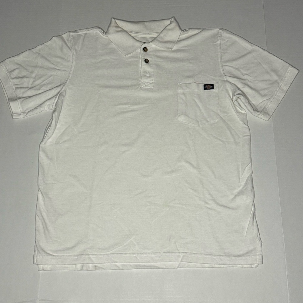 DICKIES MEN’S CASUAL WHITE POLO WORK SHIRT WITH A POCKET